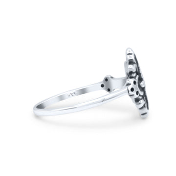 Filigree Swirl Petite Dainty Crucifix Religious Statement Oxidized Band Thumb Ring